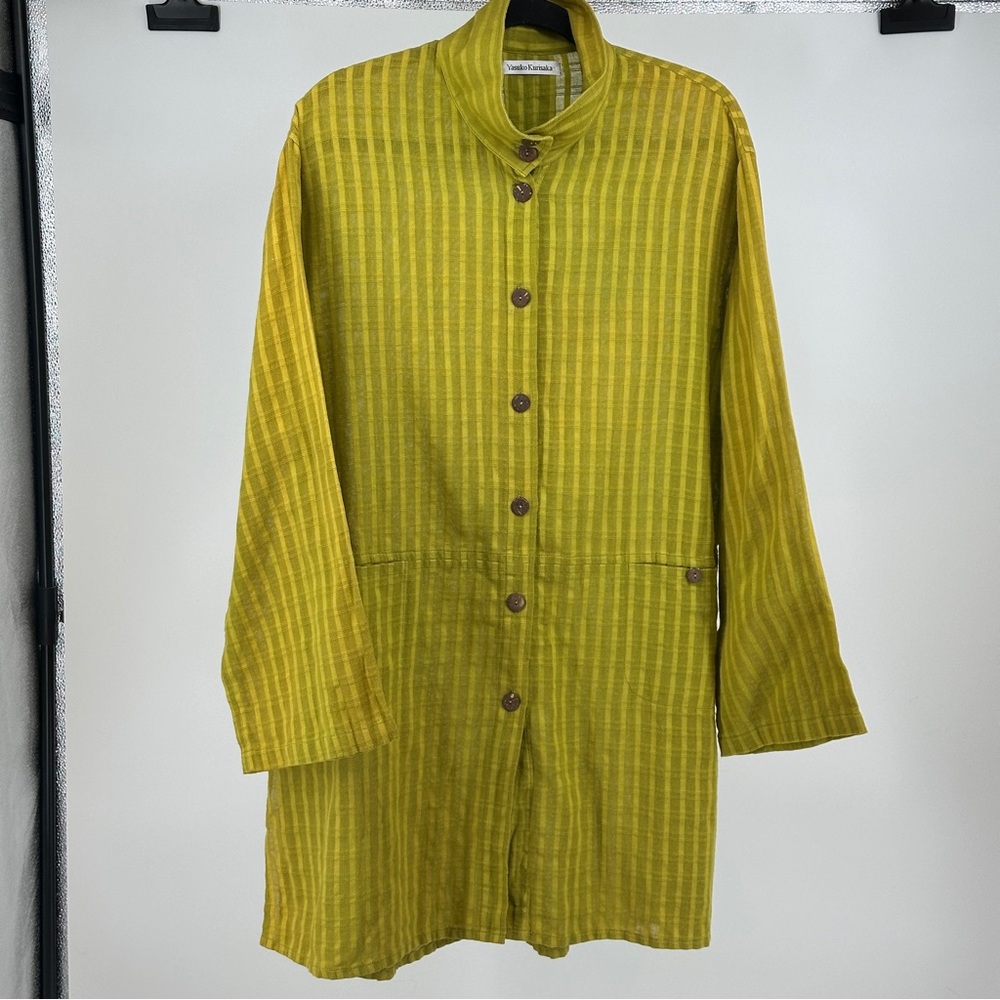Yasuko Kurisaka Woven Cotton Stand-Collar Jacket Tunic Minimalist Lagenlook OSFM